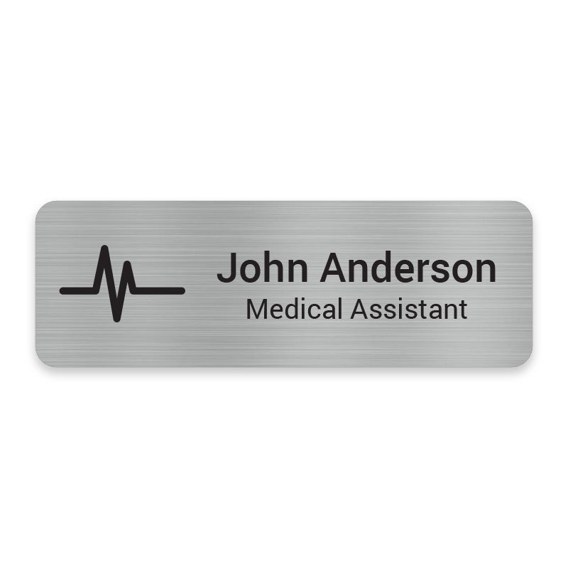 Heartbeat engraved healthcare name badge for nurses, medical offices, hospitals, and healthcare professionals.