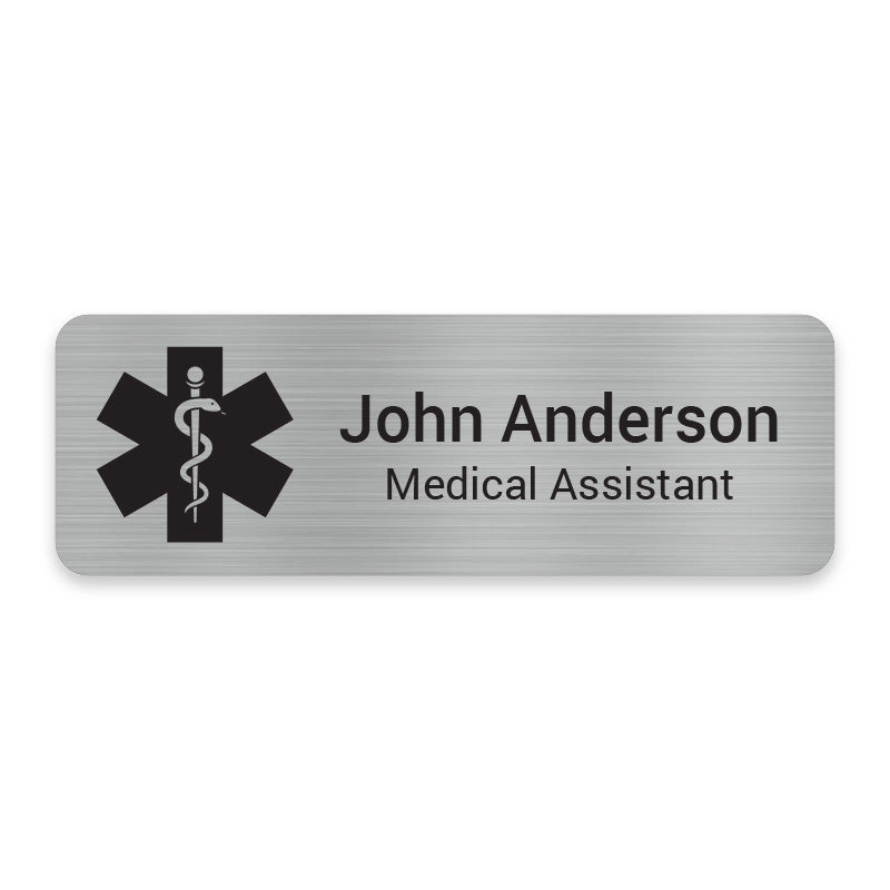 Star of Life engraved healthcare name badge for EMS personnel, hospitals, clinics, and medical professionals.